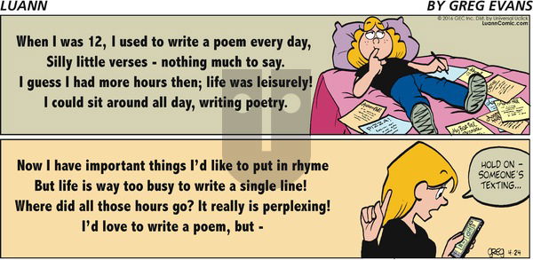 Luann - Sunday April 24, 2016 Comic Strip