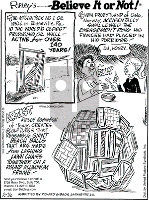 Ripley's Believe It or Not - Saturday February 16, 2002 Comic Strip