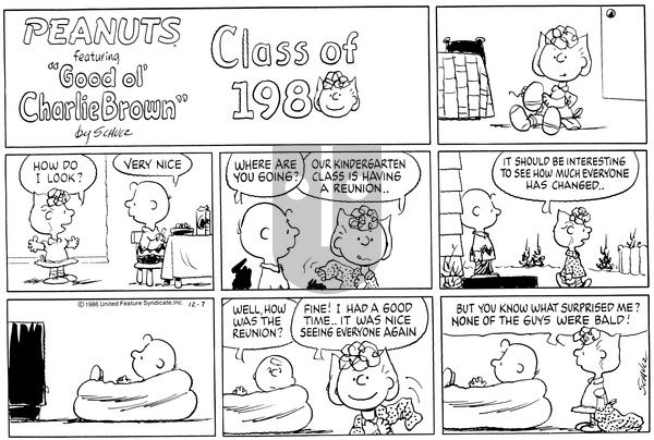 Peanuts on Sunday December 7, 1986 Comic Strip