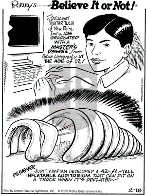 Ripley's Believe It or Not on Monday February 18, 2002 Comic Strip