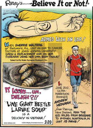 Ripley's Believe It or Not on Wednesday February 20, 2013 Comic Strip