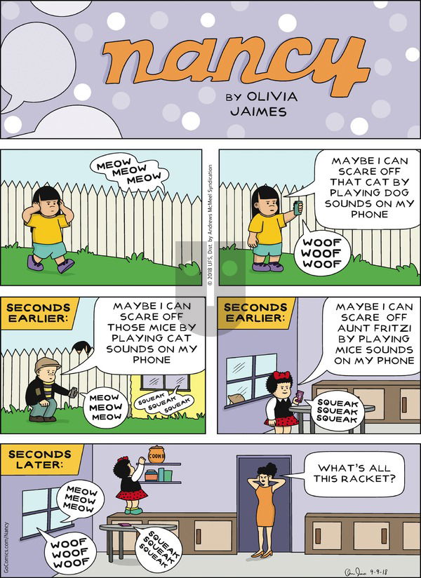 Nancy on Sunday September 9, 2018 Comic Strip