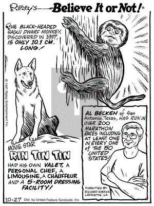 Ripley's Believe It or Not on Monday October 27, 1997 Comic Strip