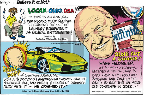 Ripley's Believe It or Not on Sunday April 29, 2012 Comic Strip