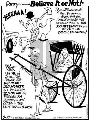 Ripley's Believe It or Not on Thursday September 25, 2003 Comic Strip