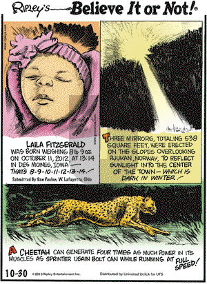 Ripley's Believe It or Not on Wednesday October 30, 2013 Comic Strip