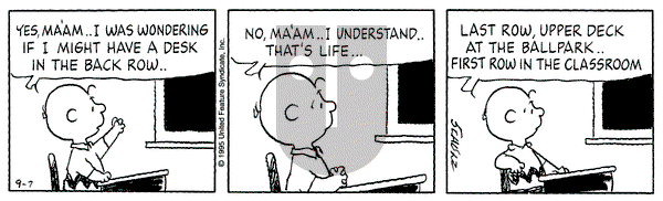 Peanuts - Thursday September 7, 1995 Comic Strip