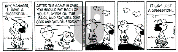 Peanuts on Saturday July 27, 1991 Comic Strip
