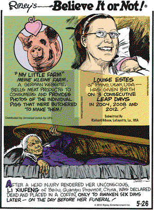 Ripley's Believe It or Not on Saturday May 26, 2012 Comic Strip