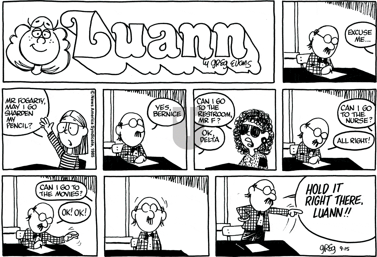 Luann - Sunday September 15, 1985 Comic Strip