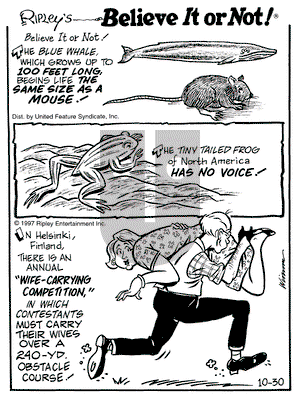 Ripley's Believe It or Not on Thursday October 30, 1997 Comic Strip