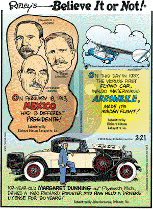 Ripley's Believe It or Not on Thursday February 21, 2013 Comic Strip