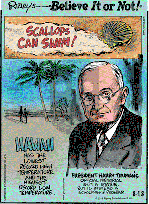 Ripley's Believe It or Not on Saturday August 18, 2018 Comic Strip