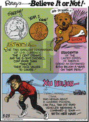 Ripley's Believe It or Not on Wednesday May 23, 2012 Comic Strip