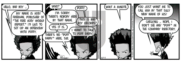 The Boondocks on Sunday April 29, 2001 Comic Strip