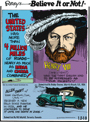 Ripley's Believe It or Not on Friday December 10, 2010 Comic Strip