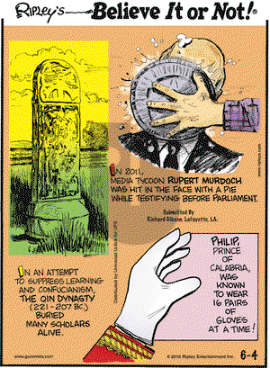 Ripley's Believe It or Not on Saturday June 4, 2016 Comic Strip
