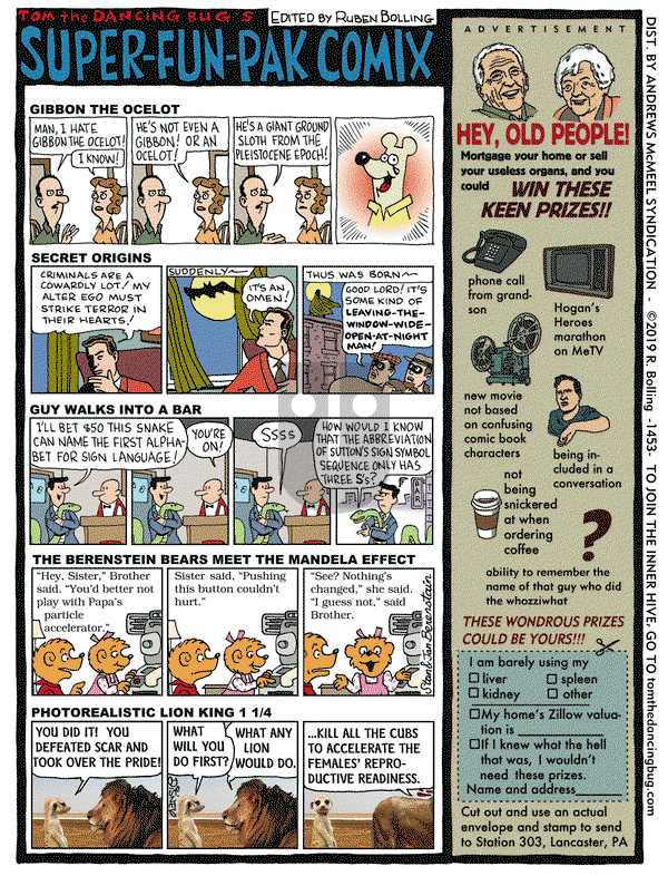 Tom the Dancing Bug on Friday August 30, 2019 Comic Strip