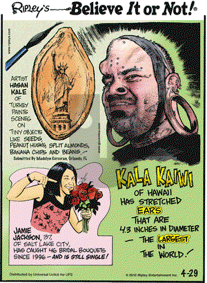 Ripley's Believe It or Not on Wednesday April 29, 2015 Comic Strip