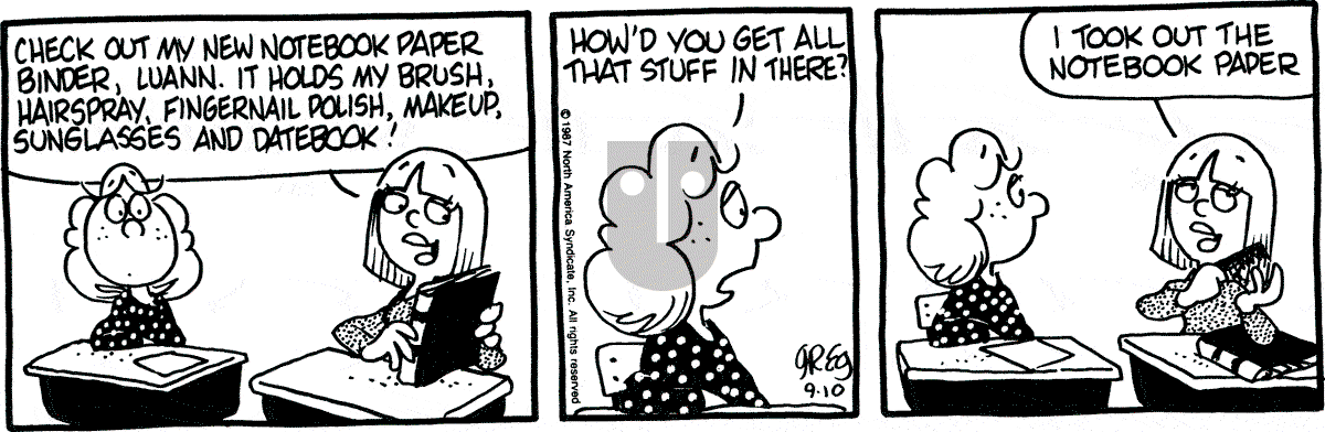 Luann - Thursday September 10, 1987 Comic Strip