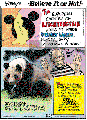 Ripley's Believe It or Not on Monday August 25, 2014 Comic Strip