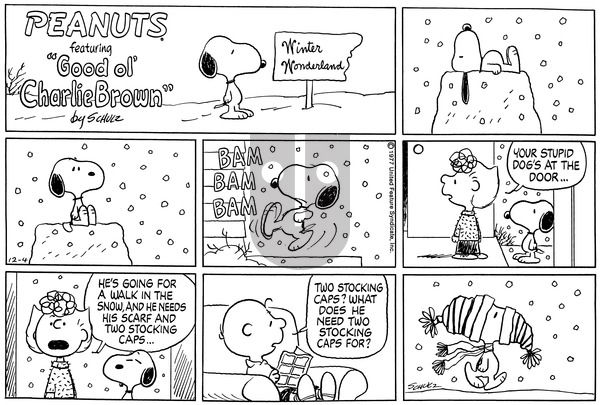 Peanuts on Sunday December 4, 1977 Comic Strip