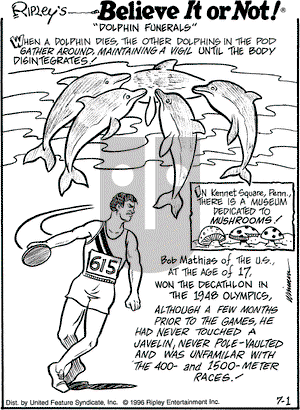 Ripley's Believe It or Not on Monday July 1, 1996 Comic Strip