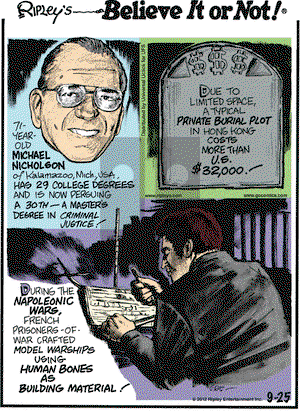 Ripley's Believe It or Not on Tuesday September 25, 2012 Comic Strip