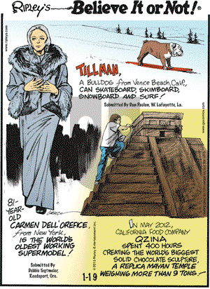 Ripley's Believe It or Not on Saturday January 19, 2013 Comic Strip