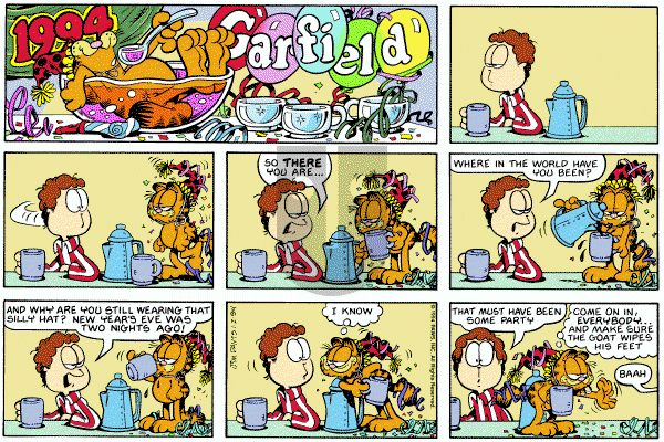 Garfield on Sunday January 2, 1994 Comic Strip