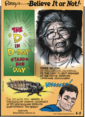 Ripley's Believe It or Not on Monday April 3, 2017 Comic Strip