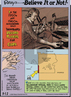 Ripley's Believe It or Not on Thursday March 12, 2020 Comic Strip