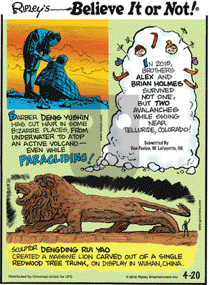 Ripley's Believe It or Not on Wednesday April 20, 2016 Comic Strip