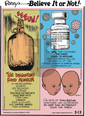 Ripley's Believe It or Not on Saturday May 15, 2021 Comic Strip