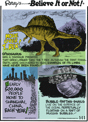 Ripley's Believe It or Not on Wednesday January 11, 2012 Comic Strip
