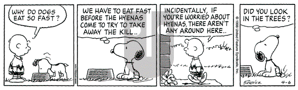 Peanuts on Monday April 6, 1998 Comic Strip