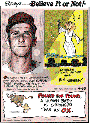 Ripley's Believe It or Not on Thursday April 30, 2015 Comic Strip
