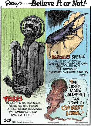 Ripley's Believe It or Not on Saturday February 23, 2013 Comic Strip