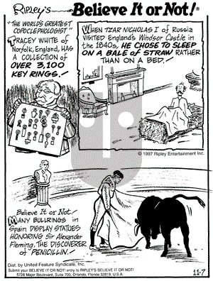 Ripley's Believe It or Not on Friday November 7, 1997 Comic Strip