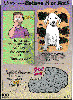 Ripley's Believe It or Not on Tuesday August 27, 2019 Comic Strip