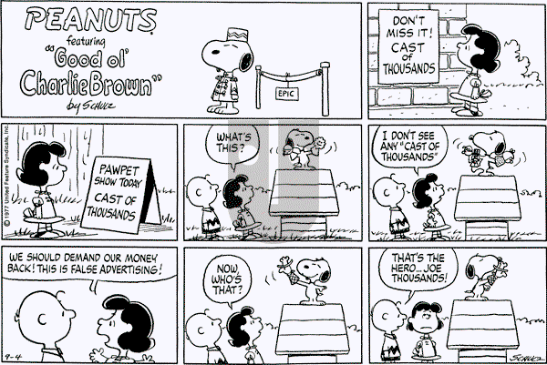 Peanuts - Sunday September 4, 1977 Comic Strip