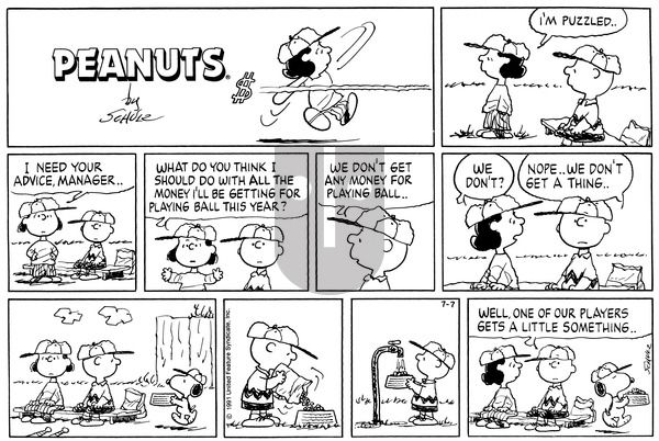 Peanuts on Sunday July 7, 1991 Comic Strip