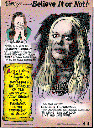 Ripley's Believe It or Not on Tuesday April 4, 2017 Comic Strip