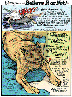 Ripley's Believe It or Not on Thursday December 4, 2008 Comic Strip