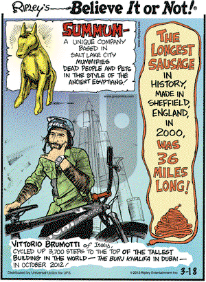 Ripley's Believe It or Not on Monday March 18, 2013 Comic Strip