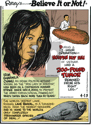 Ripley's Believe It or Not on Friday April 13, 2012 Comic Strip