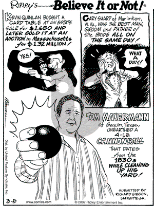 Ripley's Believe It or Not on Tuesday March 5, 2002 Comic Strip