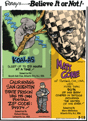 Ripley's Believe It or Not on Sunday March 20, 2011 Comic Strip