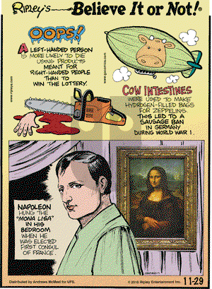 Ripley's Believe It or Not on Thursday November 29, 2018 Comic Strip