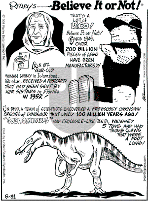 Ripley's Believe It or Not on Monday May 31, 1999 Comic Strip